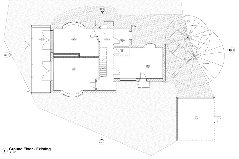 Architects 2D plan of the existing layout of a period cottage.