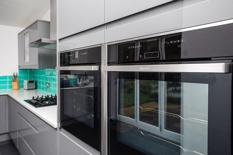 Close up of NEFF ovens in a newly installed kitchen.