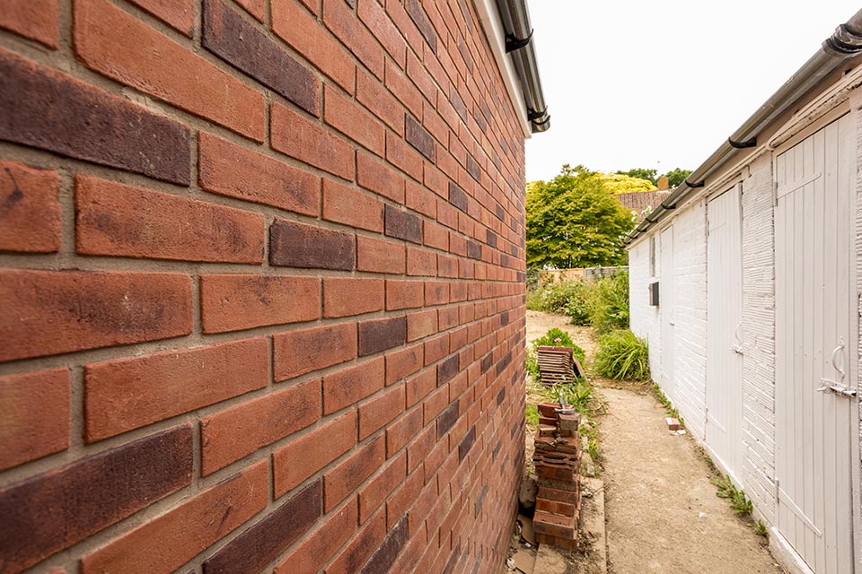 Close up of brickwork of a newly built domestic rear extension.