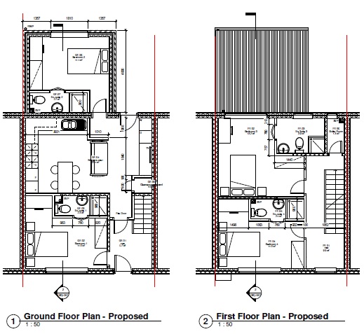 Floor plan architectural designs for a multiple occupancy house.