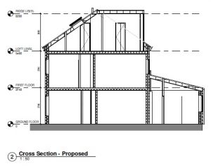 Side elevation architectural designs for a multiple occupancy house.