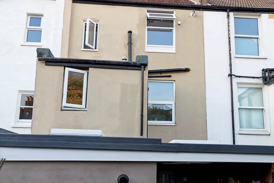 A rear extension on a mid-terrace house.