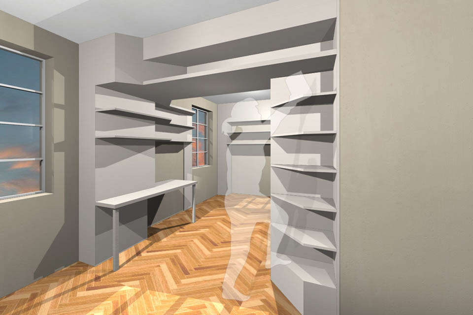 Architects 3D visualisation for a studio flat refurbishment.