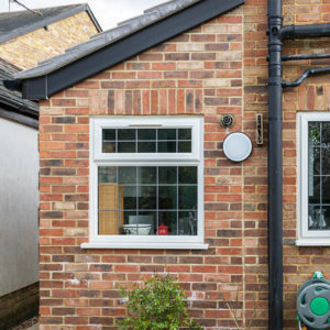 Rear view of a recently built side extension on a detatched house.